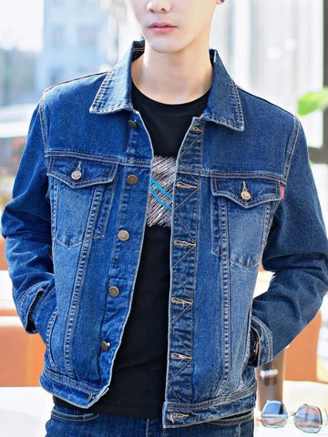 Denim Jackets Man Black Short Jeans Coat for Men Casual Slim Button G New in Original Korea Winter Oversize Size L Outwear Large
